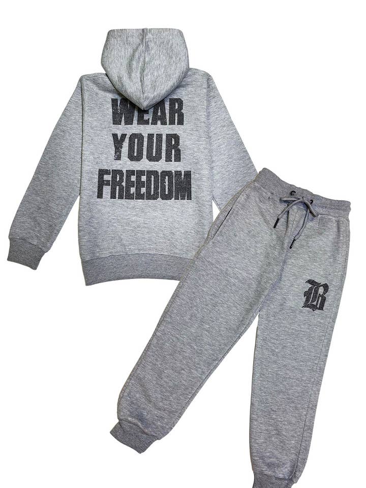 Kids Black Label Freedom Black Bling Hoodie and Jogger Set for wholesale by Black Label x Raw
