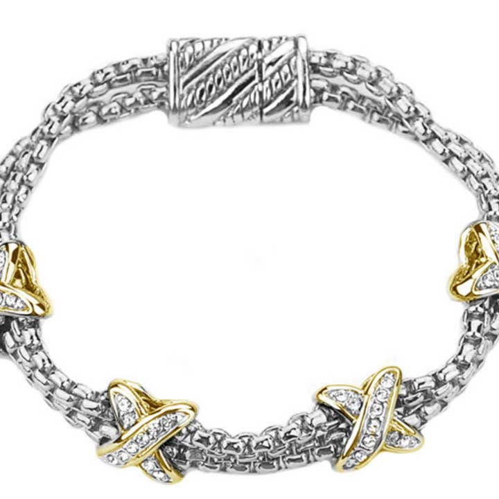 Two Tone Crystal X Station Bracelet for wholesale by My Best Kept Jewelry