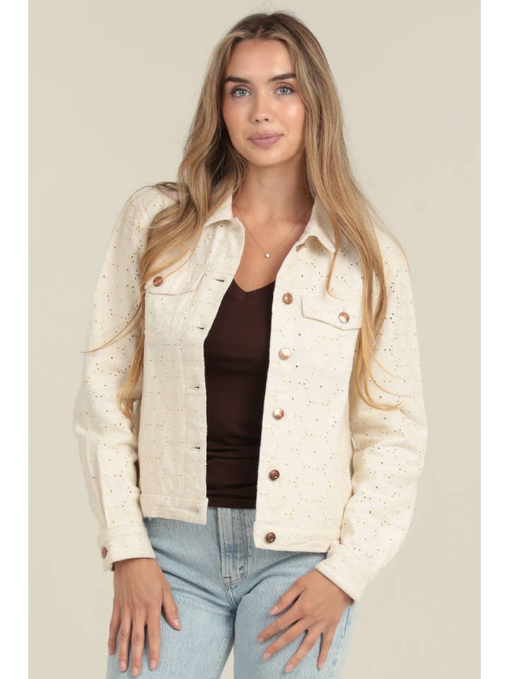 Nostalgia - Wholesale Jacket - Women's - NJC04-EMB EYELET EMBROIDERED BUTTON UP JACKET1