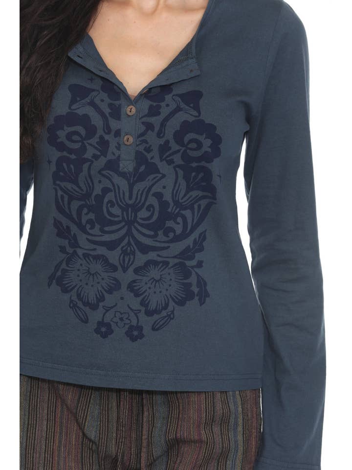 Lakhays Collection Inc. - Wholesale Screen Printed T-Shirt - Women's - Nirvana Henley Long Sleeve Tee7