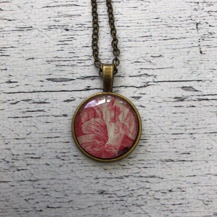 Postage Stamp Jewelry - Vente Colliers à pendentif - 1946 Iris, messagère des dieux - Timbre de France - Bijoux de timbres-poste - Collier de timbres-poste vintage - Bronze antique