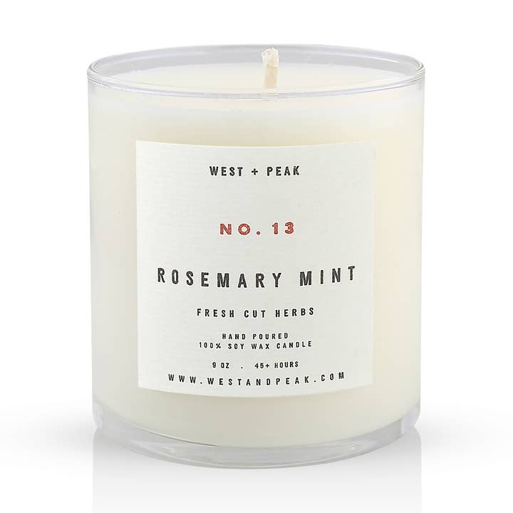 Tester - Rosemary Mint - 9 oz Glass Candle for wholesale by West + Peak