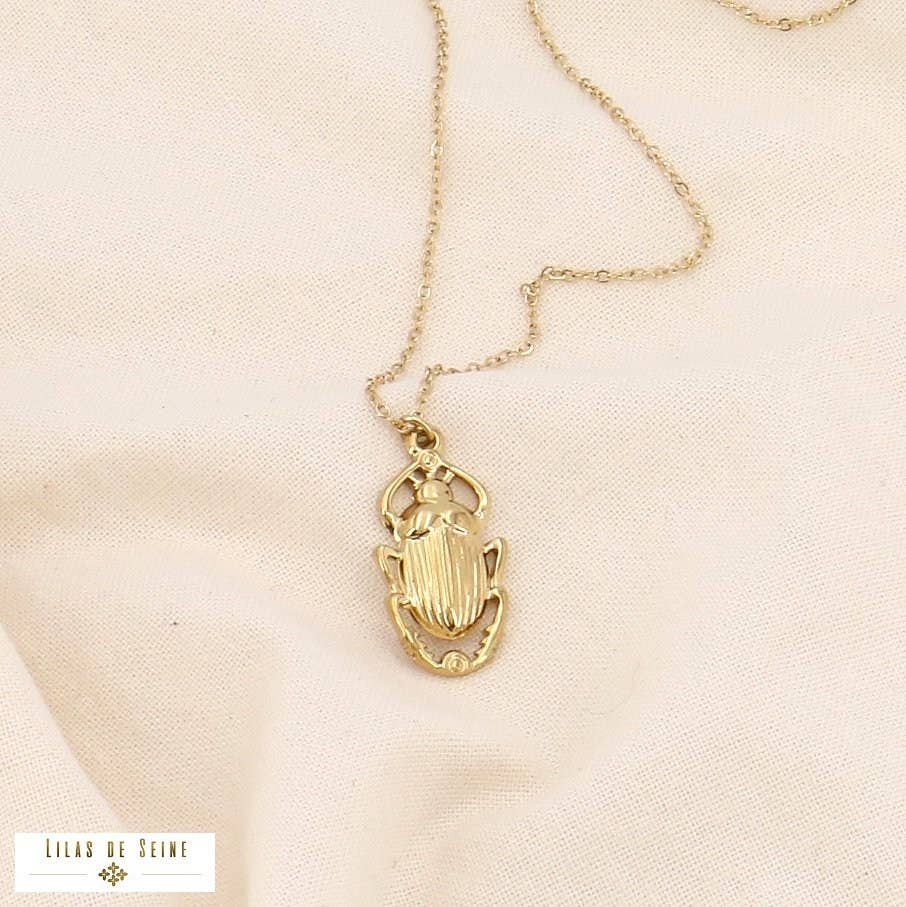 golden Stainless steel beetle pendant necklace 0123587 for wholesale on Faire1