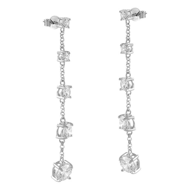 Cascade silver earrings with white zircons for wholesale by Itemporality