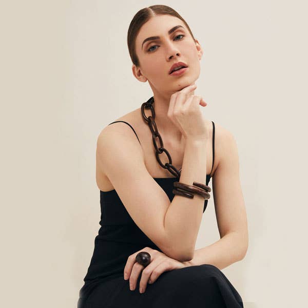 BRANCH JEWELLERY - Vente Bague de cocktail/de cérémonie - Bague cocktail en bois brun arrondi bijou cadeau1