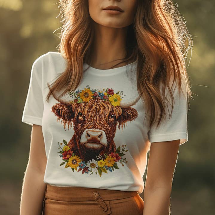 Par.tees by Party On! - Wholesale T-Shirt (Graphic) - Women's - Highland Cow Farmers Market Western Country Graphic Tee
