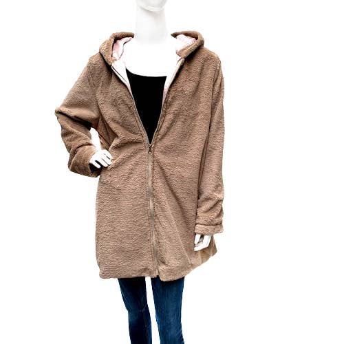 Faux Fur Free Size Long Length Zipped Coat Ph220510 for wholesale by Cinnamon Creations