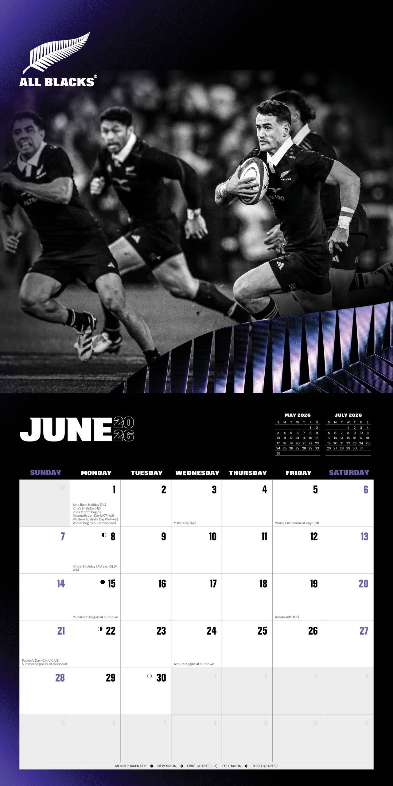 BrownTrout Publishers - Wholesale Calendar - All Blacks OFFICIAL | 2026 12 x 24 Inch (Hanging) Monthly Square Wall Calendar | Plastic-Free | BrownTrout | Rugby Sport2