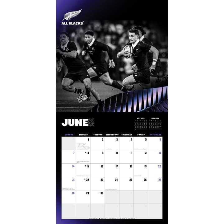 BrownTrout Publishers - Wholesale Calendar - All Blacks OFFICIAL | 2026 12 x 24 Inch (Hanging) Monthly Square Wall Calendar | Plastic-Free | BrownTrout | Rugby Sport2