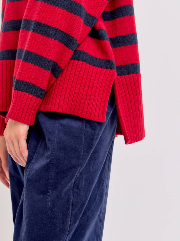 Sweet Lovely by Jen - Wholesale Knit Sweater - Women's - STRIPED ZIP-FRONT OVERSIZED PULLOVER KNIT SWEATER 42