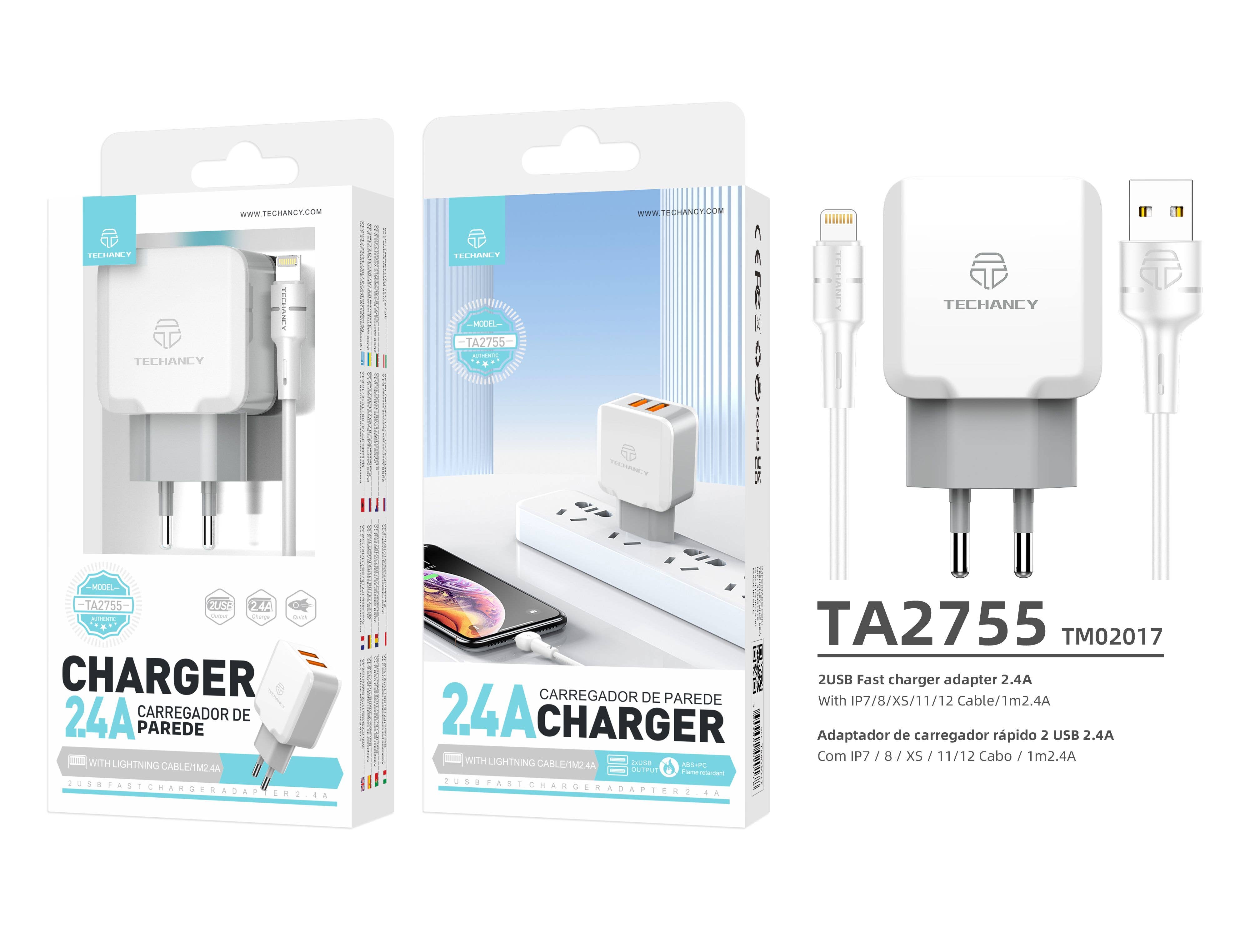 TECHANCY - Wholesale Charger - Techancy Wall Charger USB 2.4A, Fast Charging Adapter TA27555