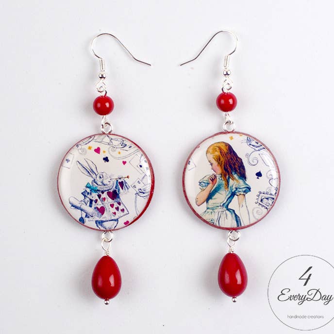 Alice in Wonderland Asymmetric Earrings for wholesale by 4everyday Handmade