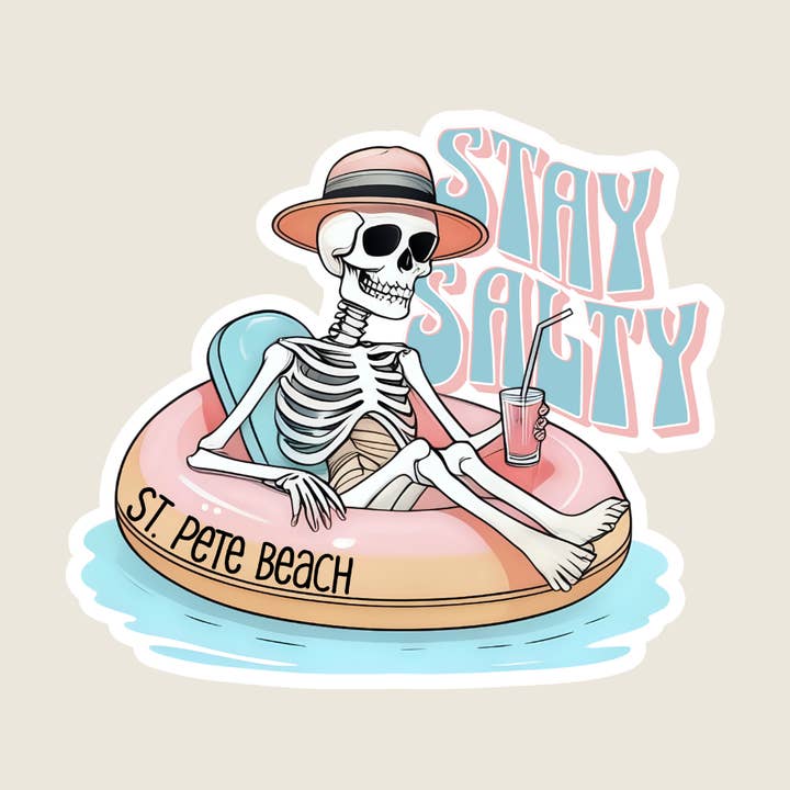 Stay Salty Skeleton Custom Souvenir Sticker (B1047) for wholesale by Shoreline Summit