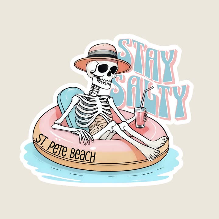 Stay Salty Skeleton Custom Souvenir Sticker (B1047) for wholesale by Shoreline Summit