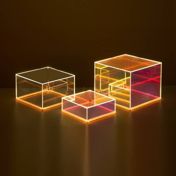 3Pcs Stackable Iridescent Acrylic Display Risers with Light for wholesale by EP Design Lab