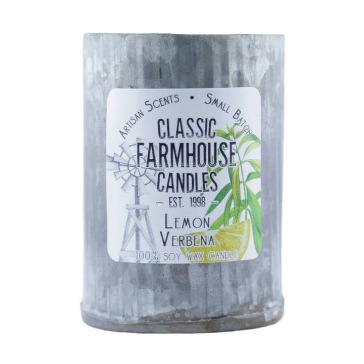 NEW! Small Tin Soy Candle - Lemon Verbena for wholesale by Classic Farmhouse Candles