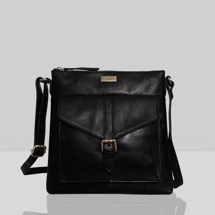 'HOXTON' Umhängetasche aus schwarzem Vintage-Leder für den Großhandel von Assots London