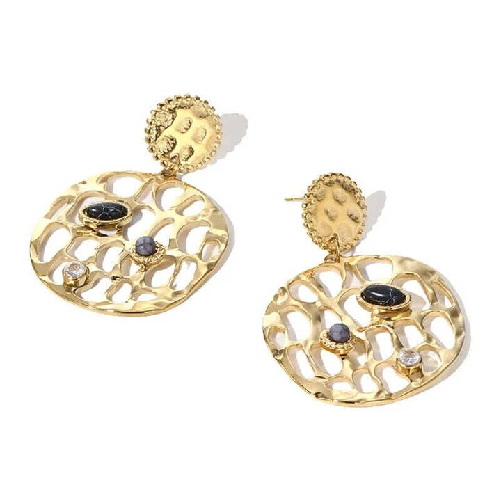Pendientes de Gota de Acero Inoxidable Chapado en Oro con Piedras Naturales para venta al por mayor de Fleur de lys collections