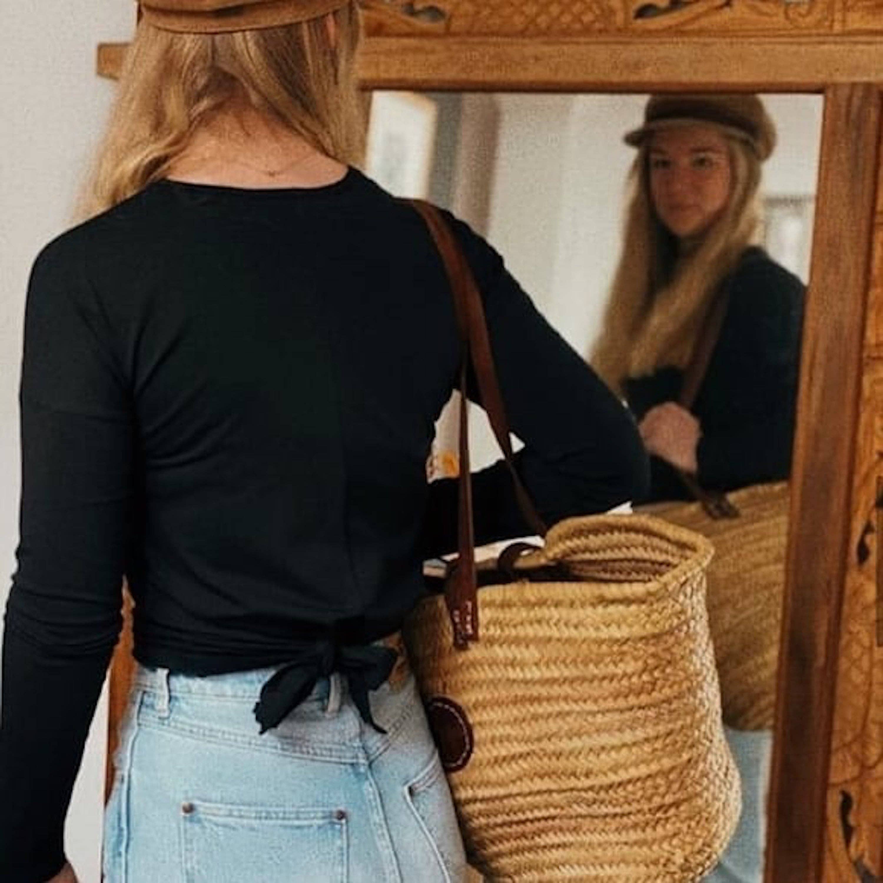 NomadWeave Ltd - Wholesale Beach Bag - French basket with double leather handles, market basket8