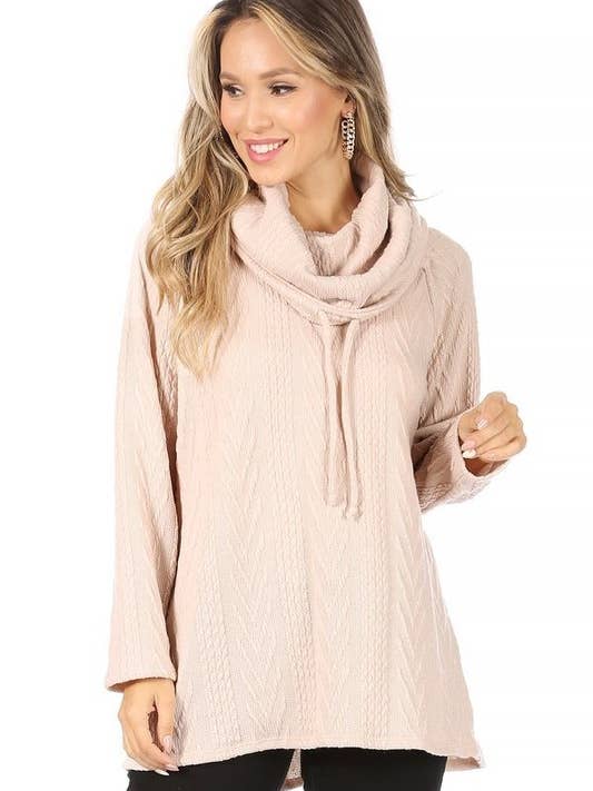 PLUS SIZE CABLE KNIT COWL NECK HOODIE - X213234T for wholesale by Chris & Carol Apparel