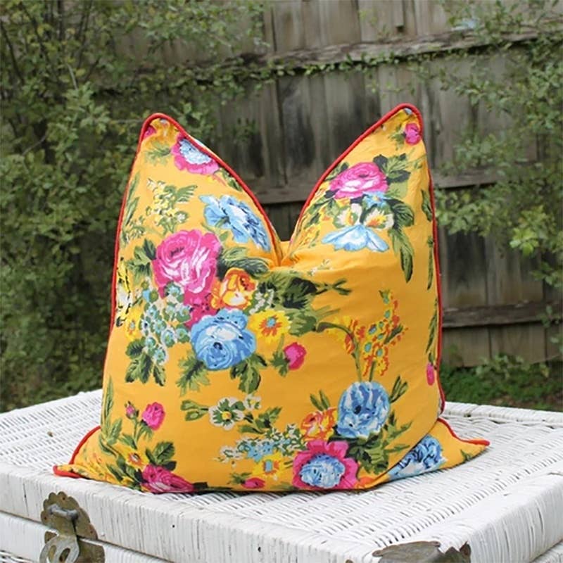 Linen Connections - Vendita all'ingrosso Fodera cuscino decorativo - Cuscino in Cotone Giallo Messicano con Motivo Floreale – Fatto a Mano4