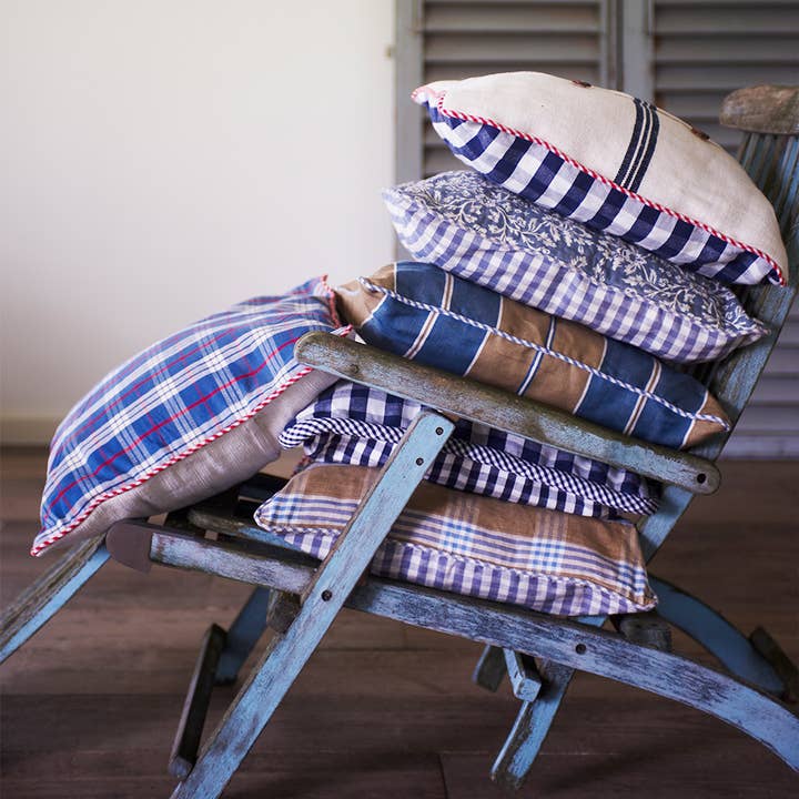 Country Buffalo Check Plaid 20x20 Pillow Cover Blue White for wholesale by Heritage Lace