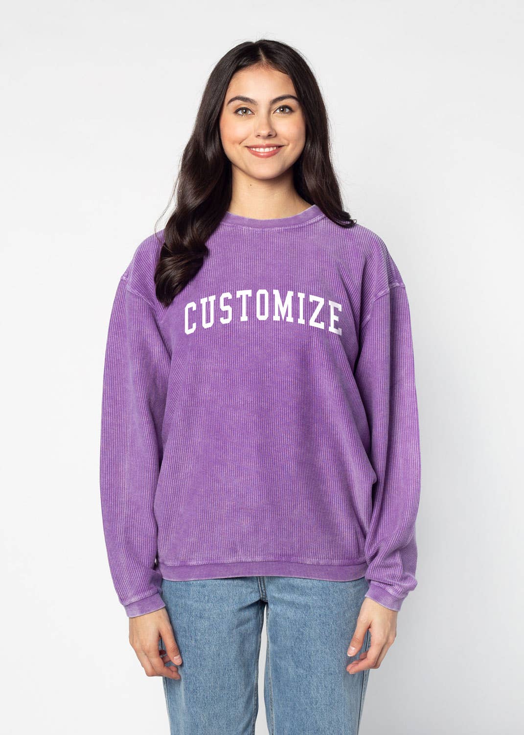 chicka-d – Großhandel Sweatshirt mit Grafikdruck – Damen – Die originale Custom Graphic Corded Crew, Collegiate Arc1