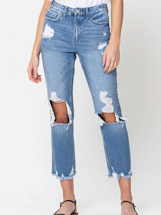 High Rise Distressed Relaxed Straight Jeans for wholesale by Wildflowers & Denim