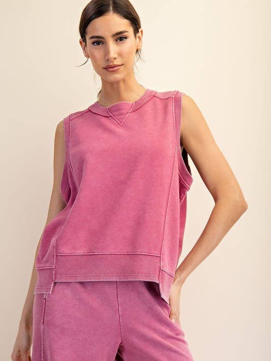 T020037-SLEEVELESS MINERAL WASHED PULLOVER for wholesale by Sunday Morning