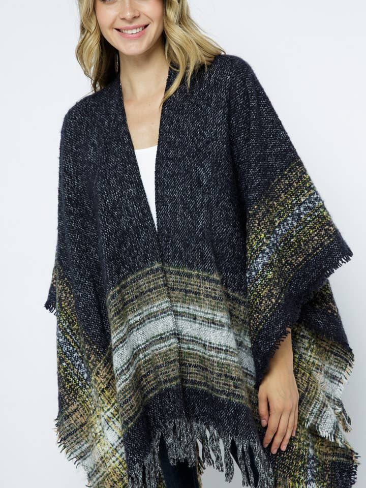 Knitted Cape Cardigan with Fringe for wholesale by Bloidy