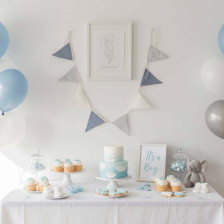 The Butter Flying - Wholesale Bunting/Garland - Striped Blue linen pennant garland 3
