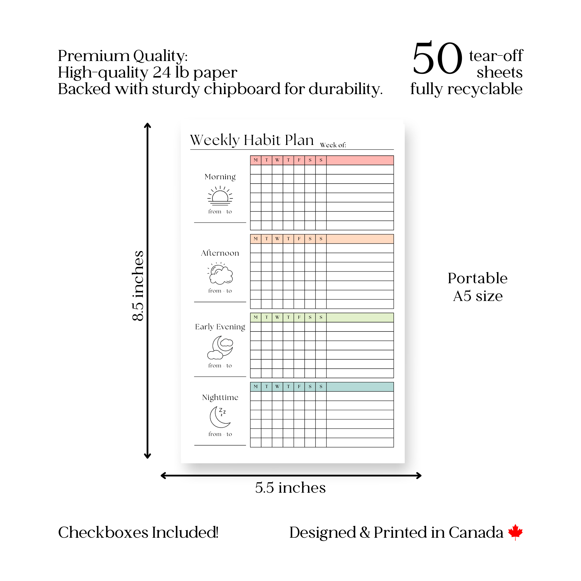 Eleventh and Taylor - Vente Blocs-notes - Suivi Hebdomadaire des Habitudes : Bloc-notes de 50 Pages Détachables4