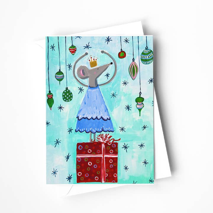 Clara Christmas Mouse Card for wholesale by Kaley Alie Art