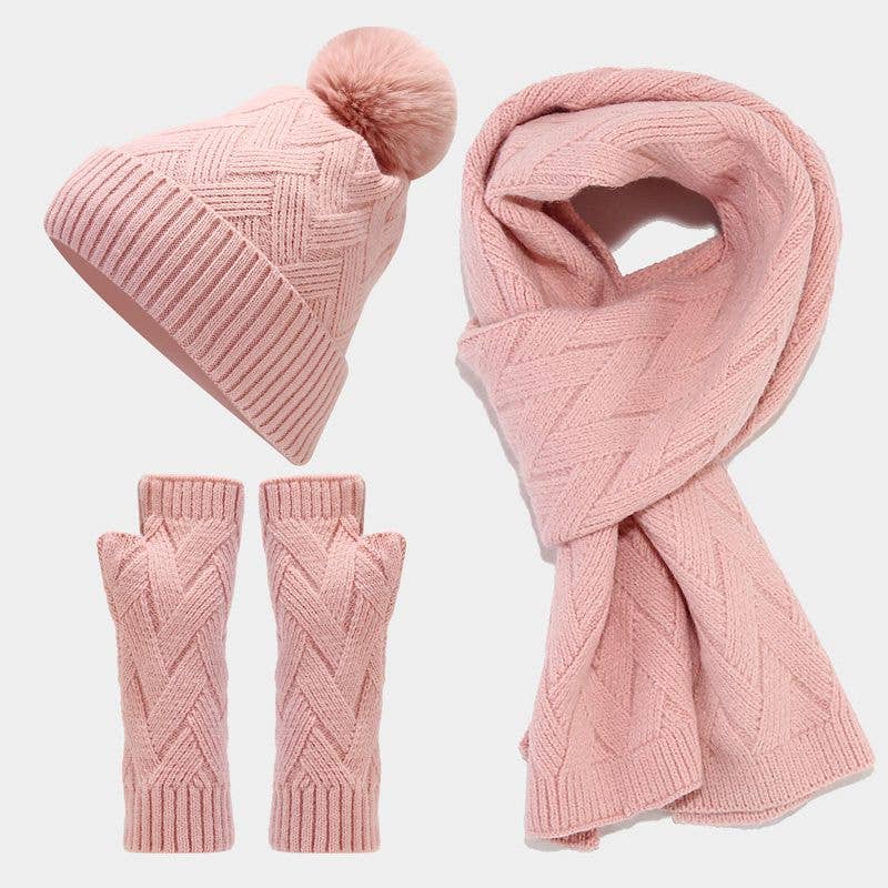 Dipped Shop - Wholesale Winter Accessory Set - Women's - 3PCS Solid Color Twist Hat & Scarf Sets DPHS03444