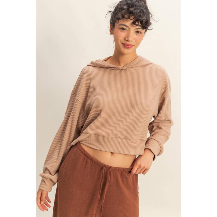 Double Zero - Wholesale Hoodie - Women's - Drop Shoulder Casual Cropped Ribbed Hoodie11