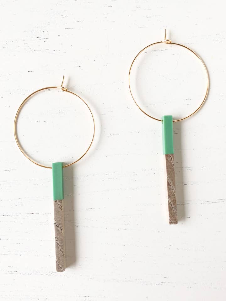 The Chelsea Wood and Resin - Green Earrings - Gold for wholesale by Stoll & Heart