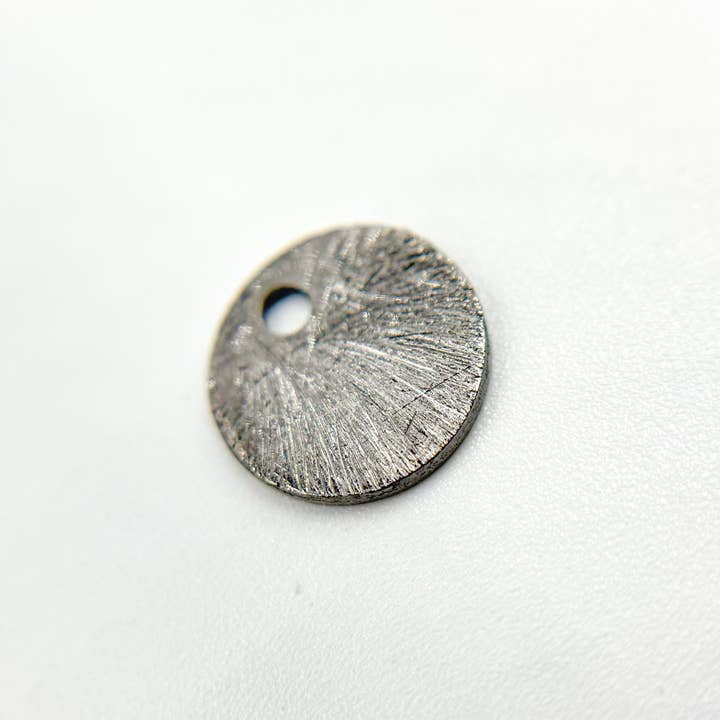 DBR2. 8MM Black Rhodium Sterling Silver Brushed Round Flat Disc Charm with a Single Hole for wholesale by Tresor Jewelry Inc.
