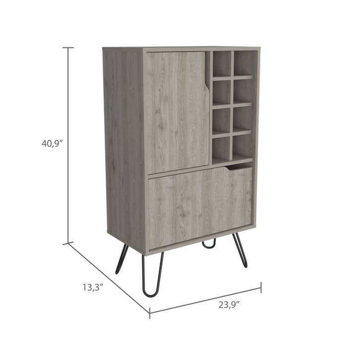 Zamna L Bar Sgl Door Cabinet, 8 Wine Rack, Gray for wholesale on Faire2