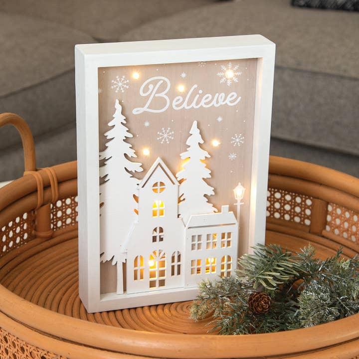 Col House Designs - Wholesale Christmas Decoration - Believe LED Winter Village Frame1