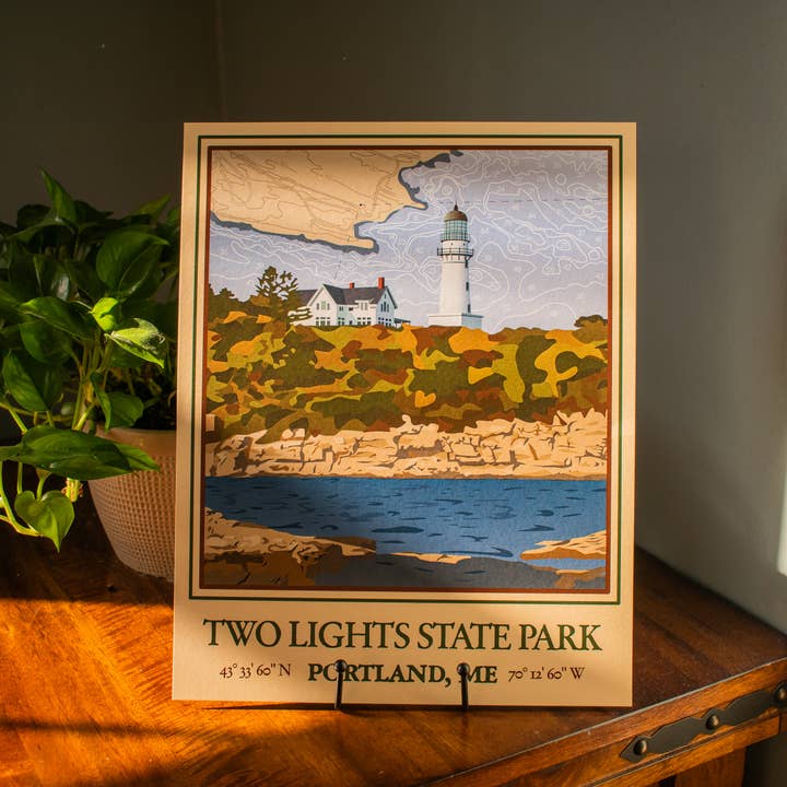 Two Lights Portland Maine Nautical Map 11x14 Print for wholesale by Abby Clark Creative