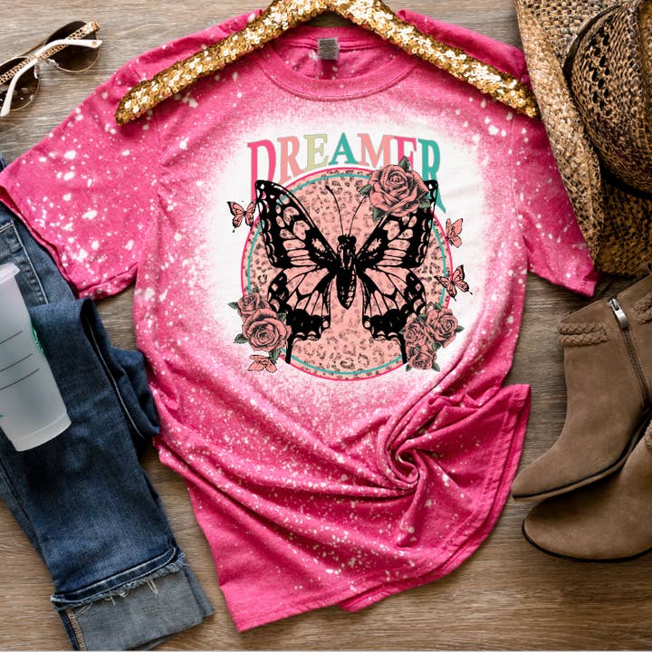 Bleached Graphic Tshirt, Dreamer for wholesale by Crafty Mamas Creationz