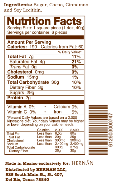  HERNÁN – Großhandel Kakao/Heiße Schokolade – Zimt Mexikanisch Heiße Schokolade Quadrat „Tablillas“ - 240g8