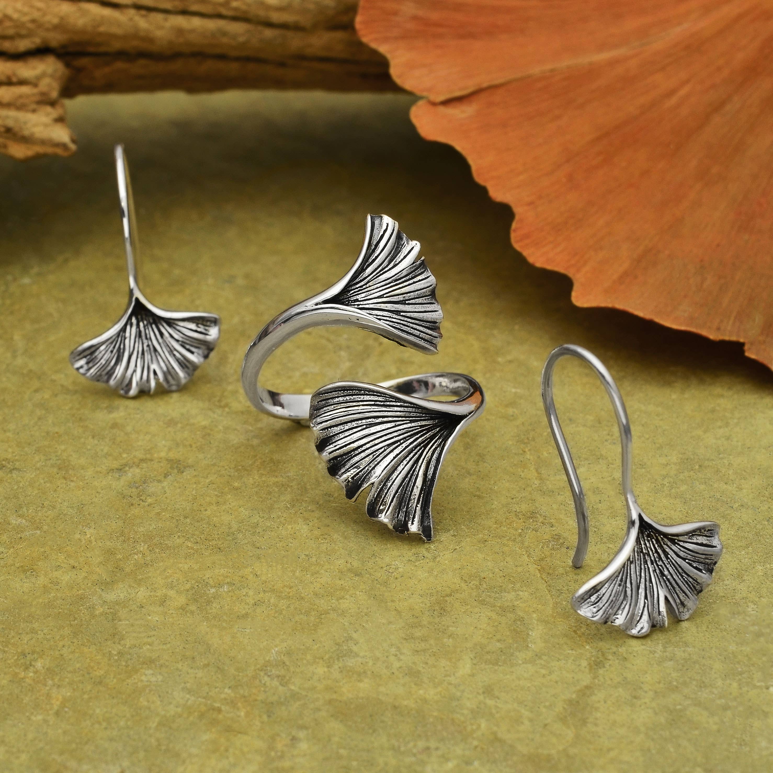 Nina Designs - Wholesale Cocktail/Statement Ring - Sterling Silver or Bronze Adjustable Ginkgo Leaf Ring5