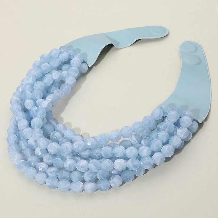 Sensibling Corp. - Wholesale Beaded/Pearl Necklace - Marbled Faceted Ball Beaded Multi Layered Faux Leather Magnetic Necklace