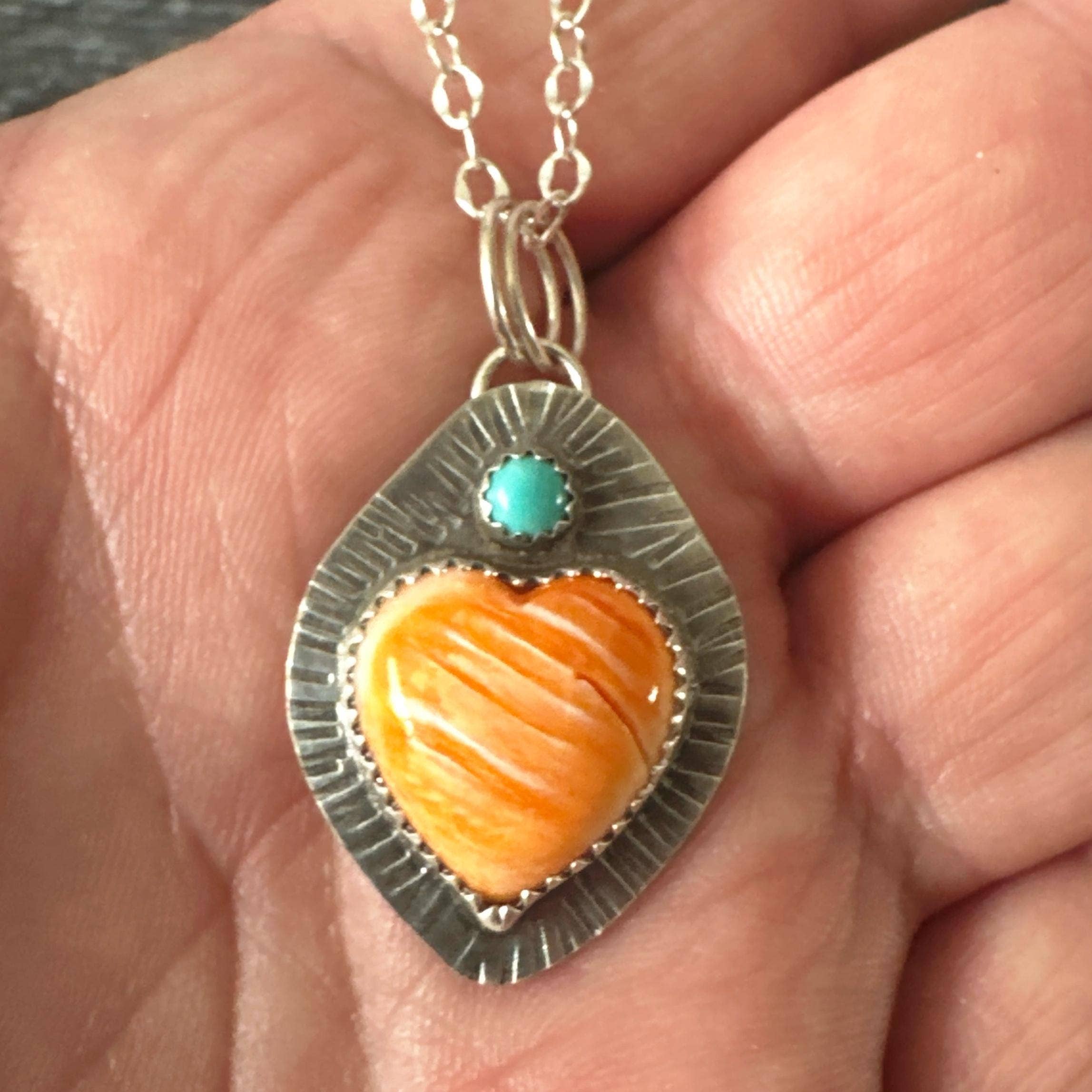 oaktownwendy - Wholesale Pendant/Charm Necklace - Spiny Oyster & Turquoise Sacred Heart Sterling Necklace3