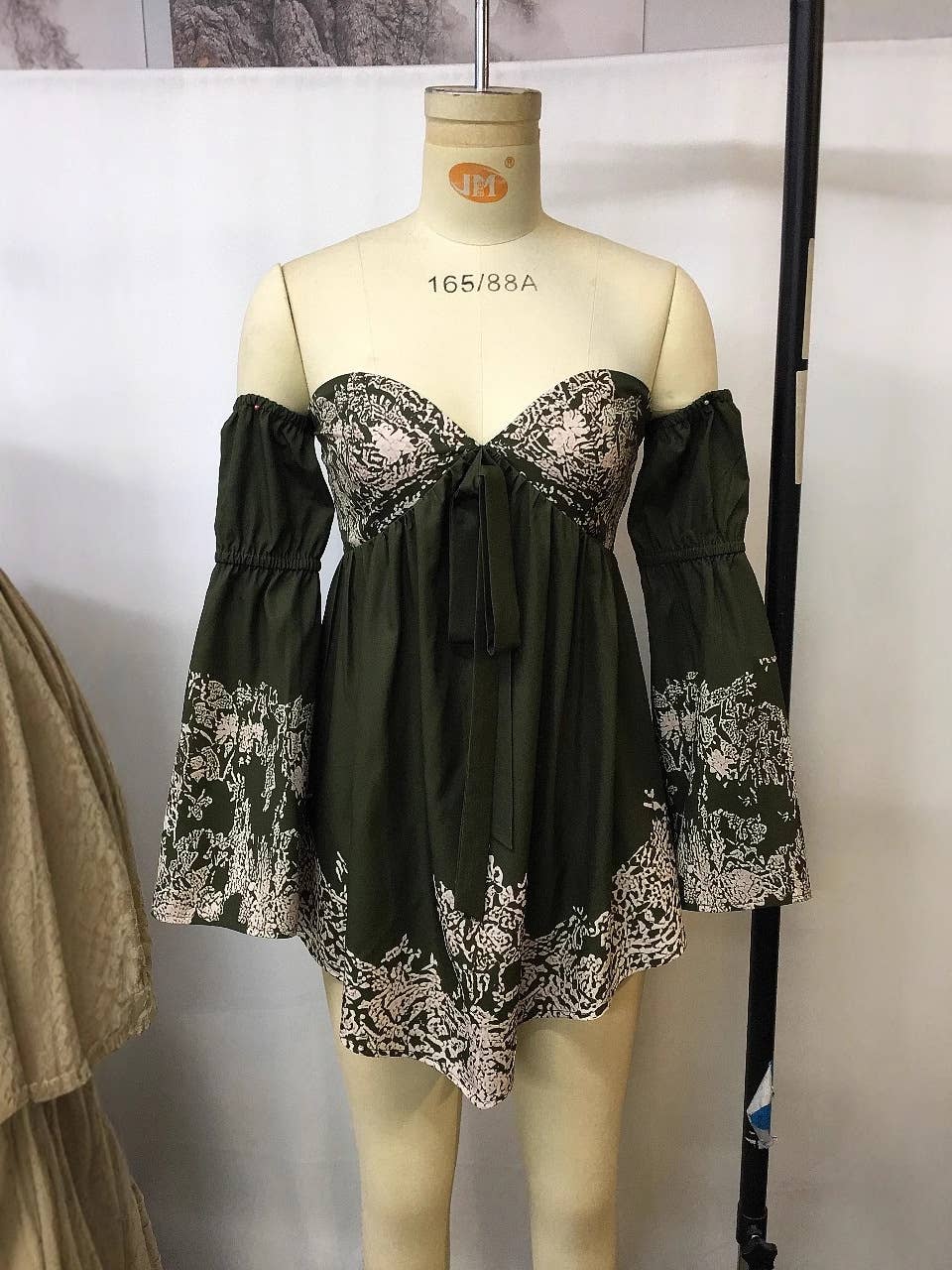 Forest Western cowgirl Floral print off shoulder mini dress for wholesale on Faire0