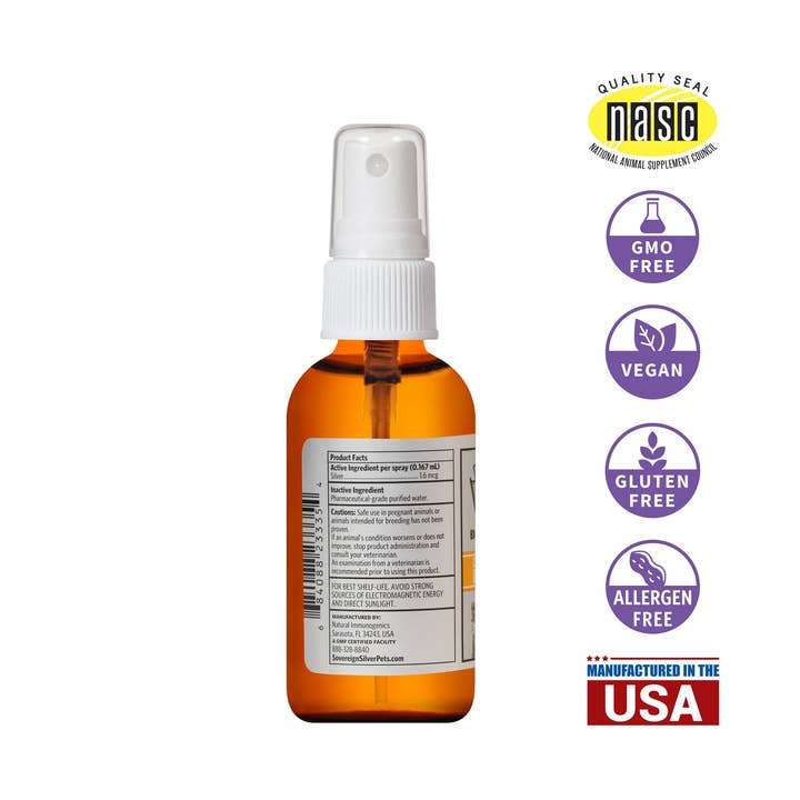 Katie's Pet Products – Engroshandel Supplement til kæledyr - Kat/hund – Sovereign Silver Pets kolloidalt sølv spray 59 ml med bio-aktivt sølvhydrosol1
