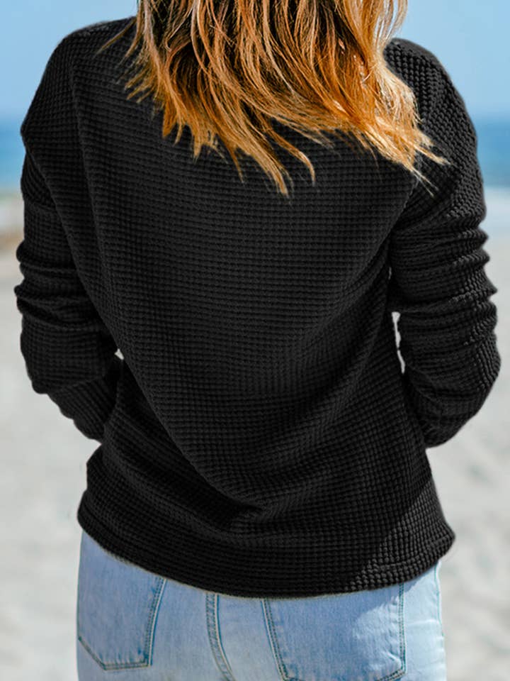 FULL TIME PURCHASE - Wholesale Knit Top - Women's - Waffle Knit Drop Shoulder Long Sleeve Top