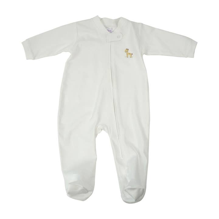 Weißer Baby-Pyjama mit Giraffenstickerei für den Großhandel von MARCELA