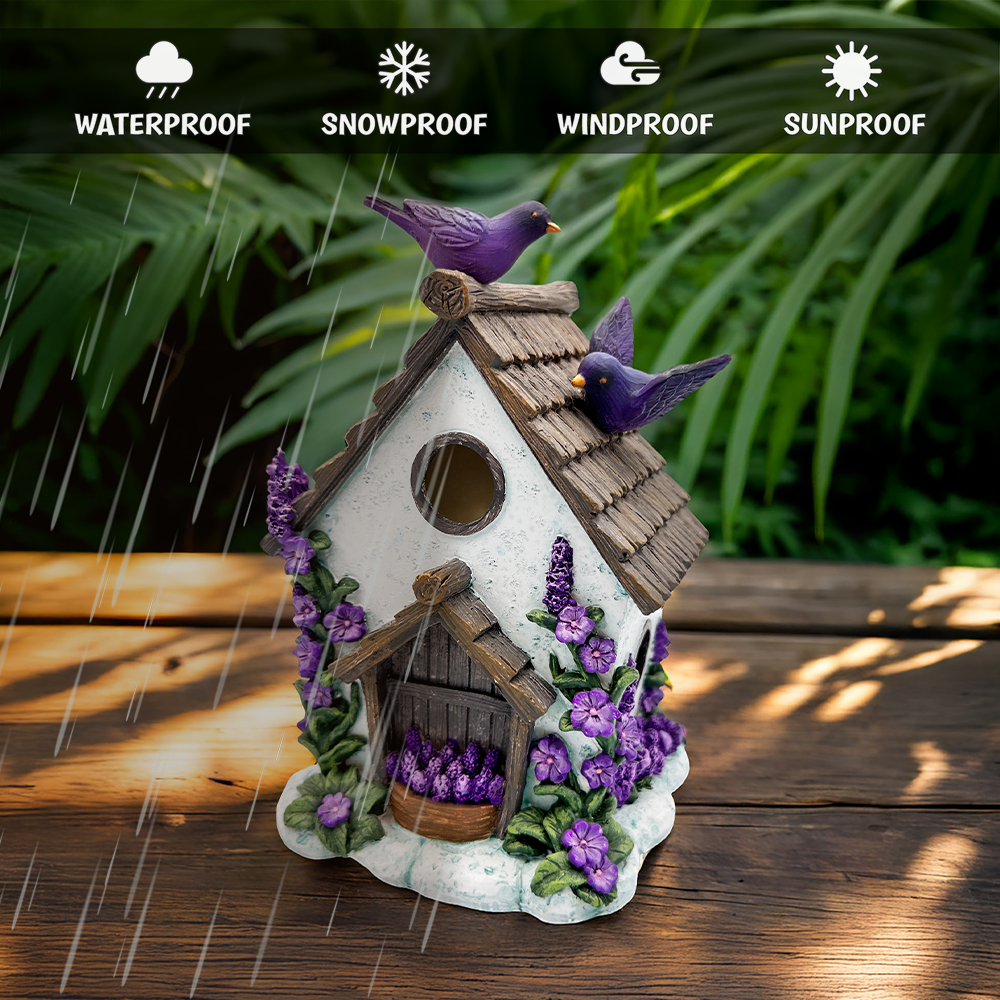OrnamentallyYou – wholesale Decorative figurine – Lovely Floral Lavender Bird House Figurine, 7" Novelty Cottage Garden Decor3